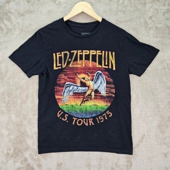 Led Zeppelin US Tour 1975 Icarus T Shirt Unisex Size M Black Short Sleeve Tee - Picture 1 of 10